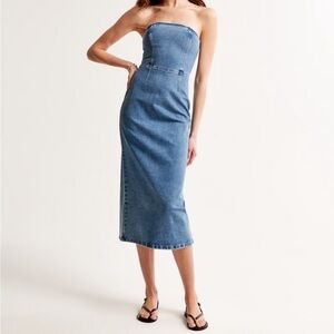 Strapless Denim Midi Dress